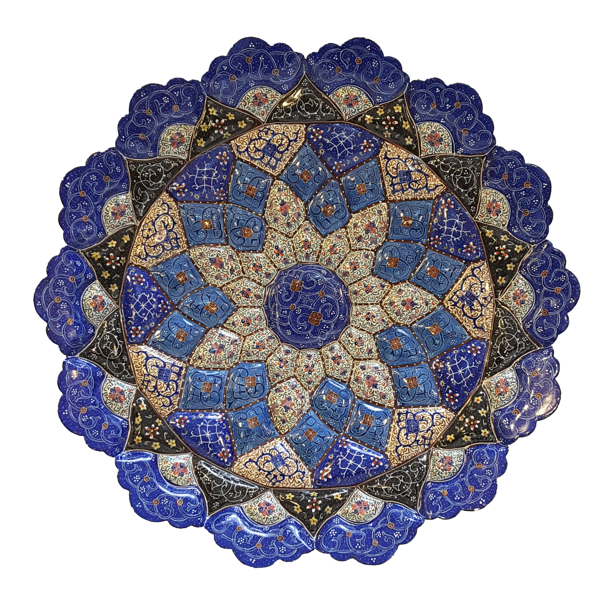 Persian Handmade enameled Wall Hanging plate on copper, Eslimi design